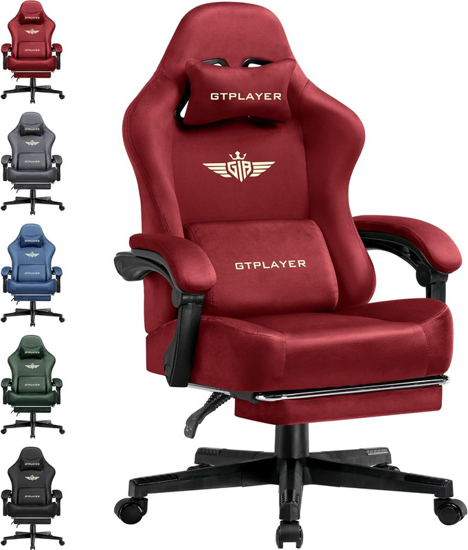 Big & Tall Gaming Chair with Footrest, 350LBS, Lumbar Support, Red