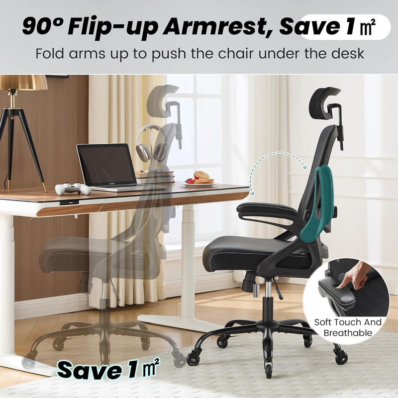 Office Chair, Ergonomic Office Chair with Adjustable Headrest Lumbar Support Com gallery