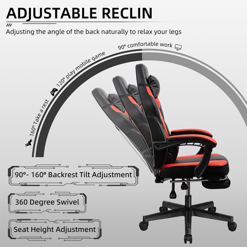 Gaming Chair with Footrest, Massage Lumbar Support, Height Adjustment, and 36... gallery