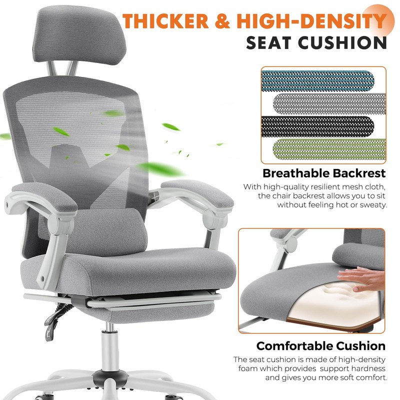 Silla Con Reposapiés Para Escritorio Computadora Comoda Ergonomica Oficina Gris gallery