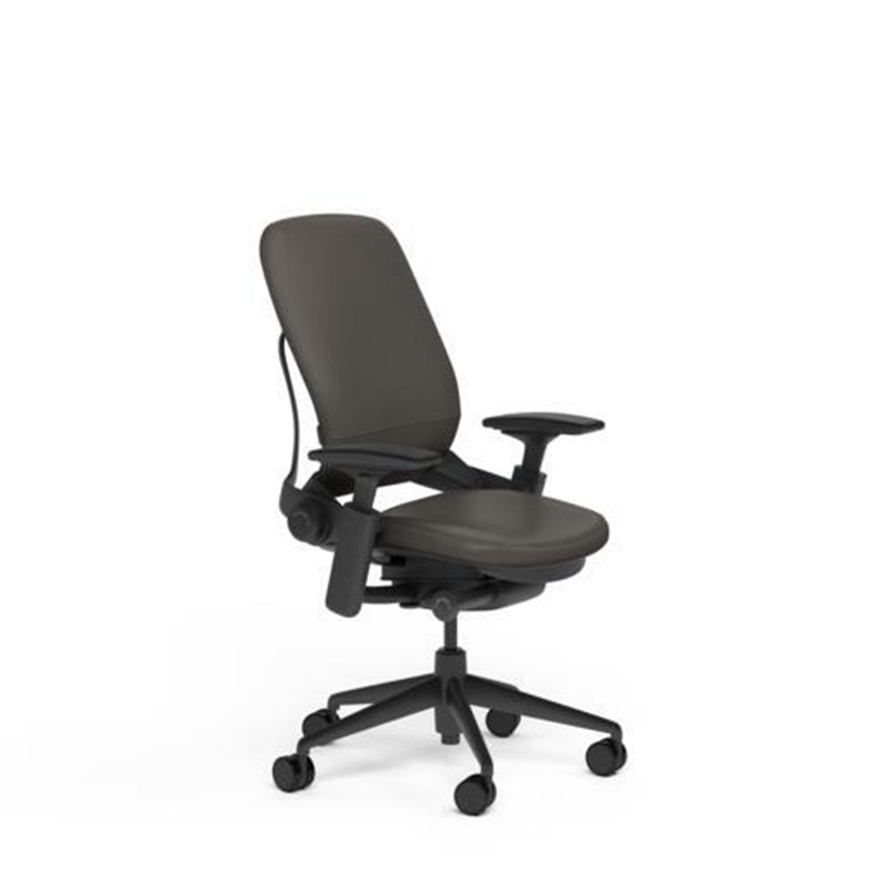 New Steelcase Adjustable Leap Desk Chair – Soapstone Leather Seat – Black frame
