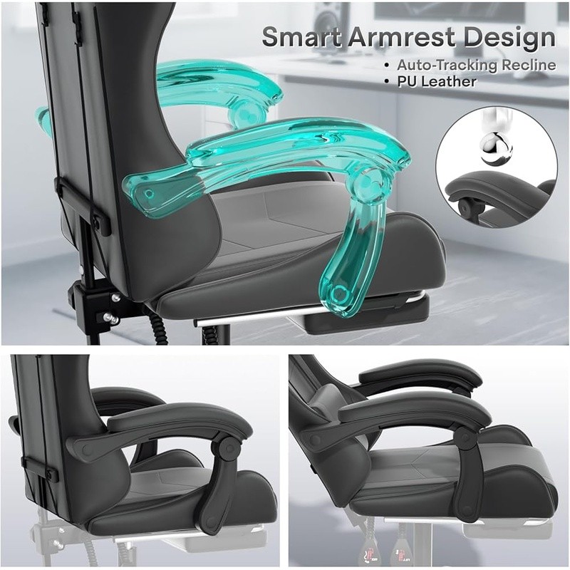 Ergonomic Gaming Chair W/ Memory Foam Lumbar Support & Adjustable Armrests New gallery