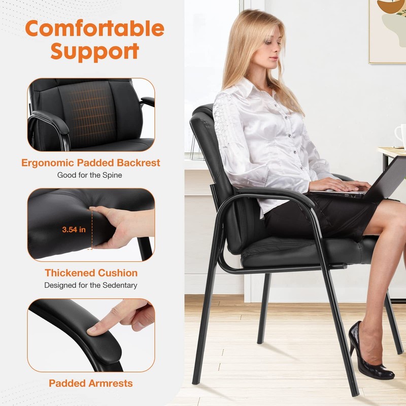 Leather Guest Chair w/ Padded Arms Comfy Reception Chair for Waiting Room Recept gallery
