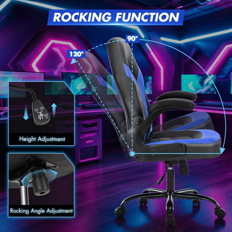 Computer Video Game Desk Chair - Ergonomic Comfy Lumbar , PU Leather with Fli... gallery