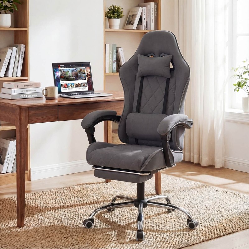 Gaming Chair w/Headrest, Lumbar Support, Linkage Armrests, Reclining Backrest gallery