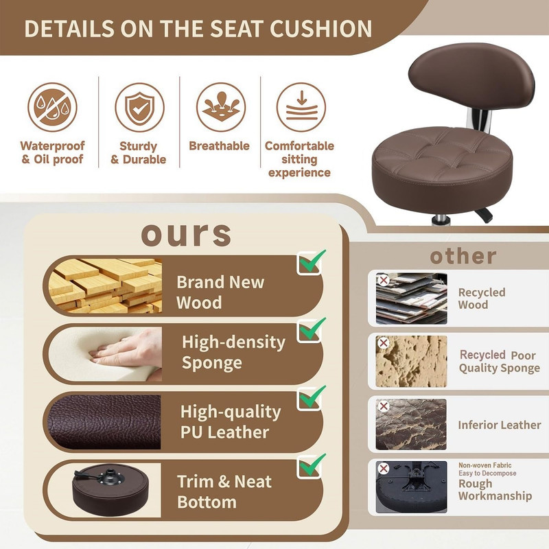 Adjustable Swivel Stool with Back Rest - Heavy Duty Rolling Chair (Coffee) gallery