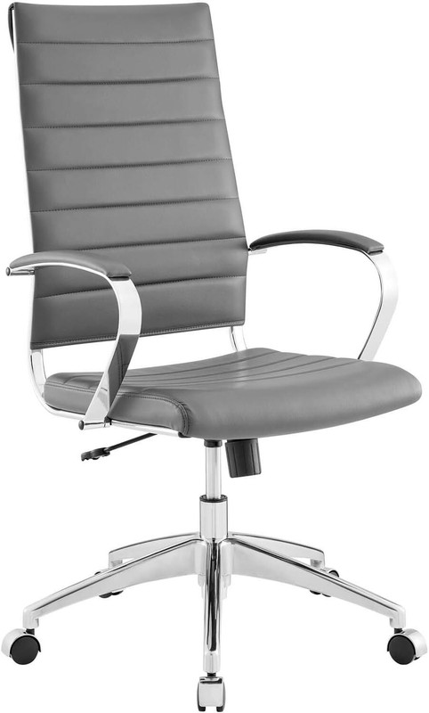 High Back Executive Office Armchair with Aluminum Frame & Gray Vinyl Upholstery