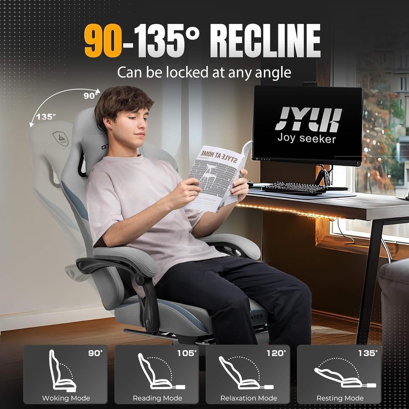 Gaming Chair with Foot Rest & Pocket Spring Cushion, Breathable Fabric for Ho... gallery