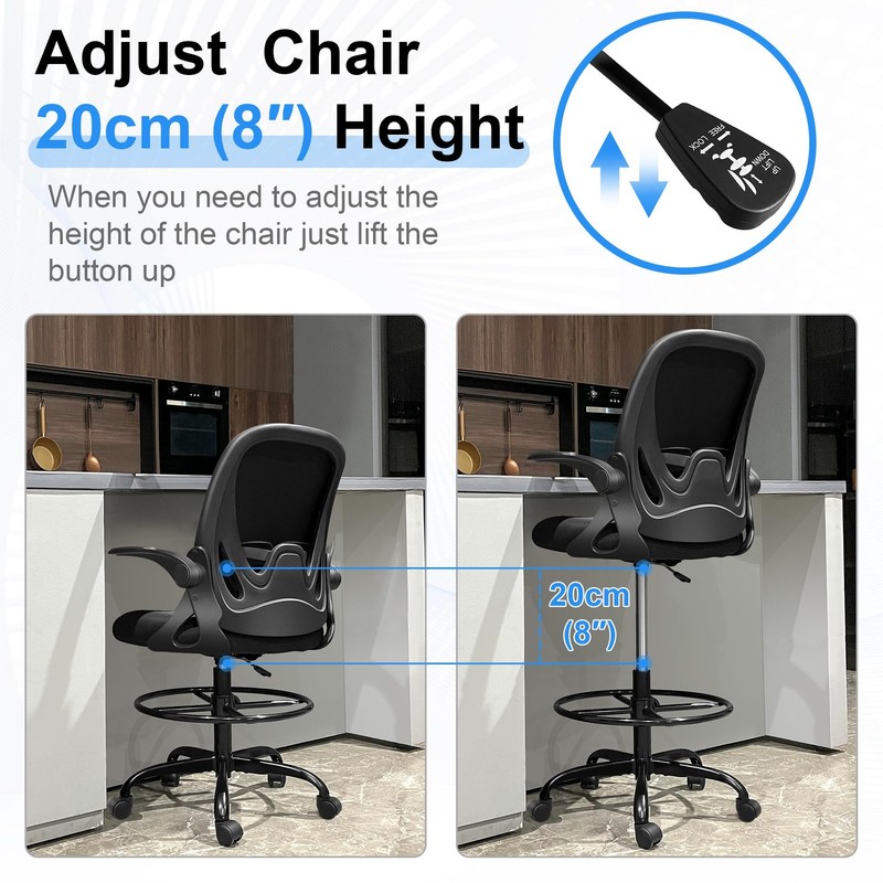 Drafting Chair Tall Office Chair with Flip-up Armrests Executive Ergonomic Co... gallery