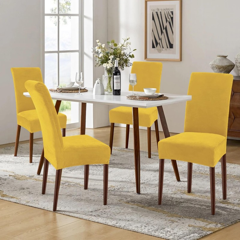 Smiry Velvet Stretch Dining Room Chair Covers Set of 4, Mustard Yellow gallery