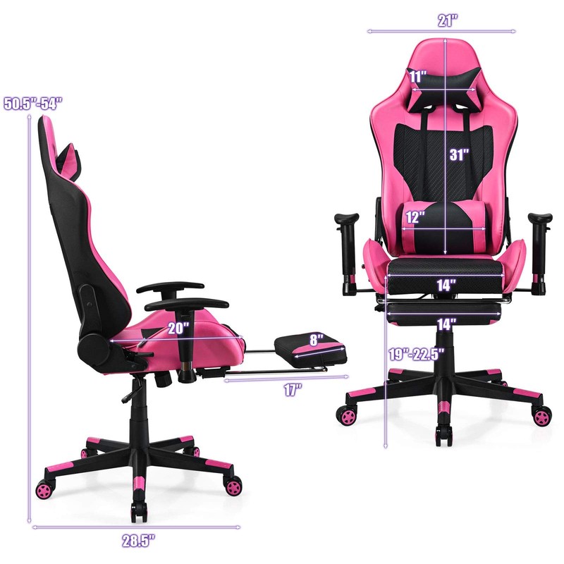 Massage Gaming Chair Pink, Ergonomic Video Game Chair with Footrest, High Bac... gallery