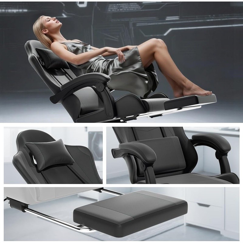 Ergonomic Gaming Chair W/ Memory Foam Lumbar Support & Adjustable Armrests New gallery