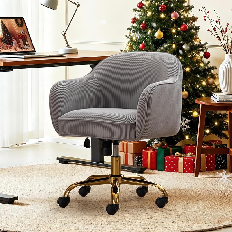 Home Office Desk Chair W/ Arms Gold Wheels Modern Velvet Upholstered Rolling gallery