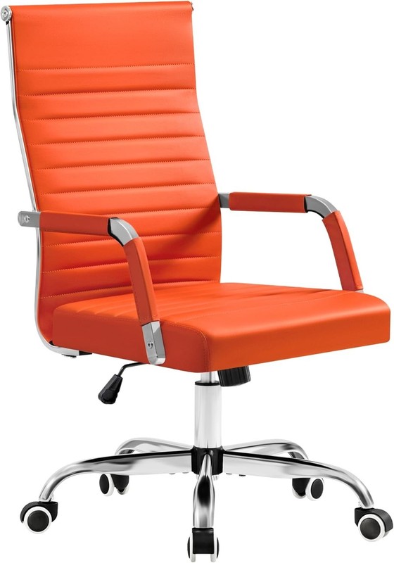 Office Ergonomic Desk Chair Executive Ribbed Mid-Back PU Leather Conference Room