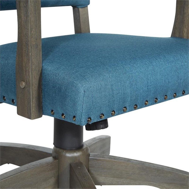 Santina Bankers Chair with Antique Gray Finish and Blue Fabric gallery