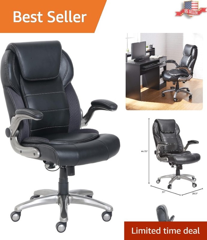 Durable High-Back Black Office Chair with Height Adjustment and Flip-Up Arms