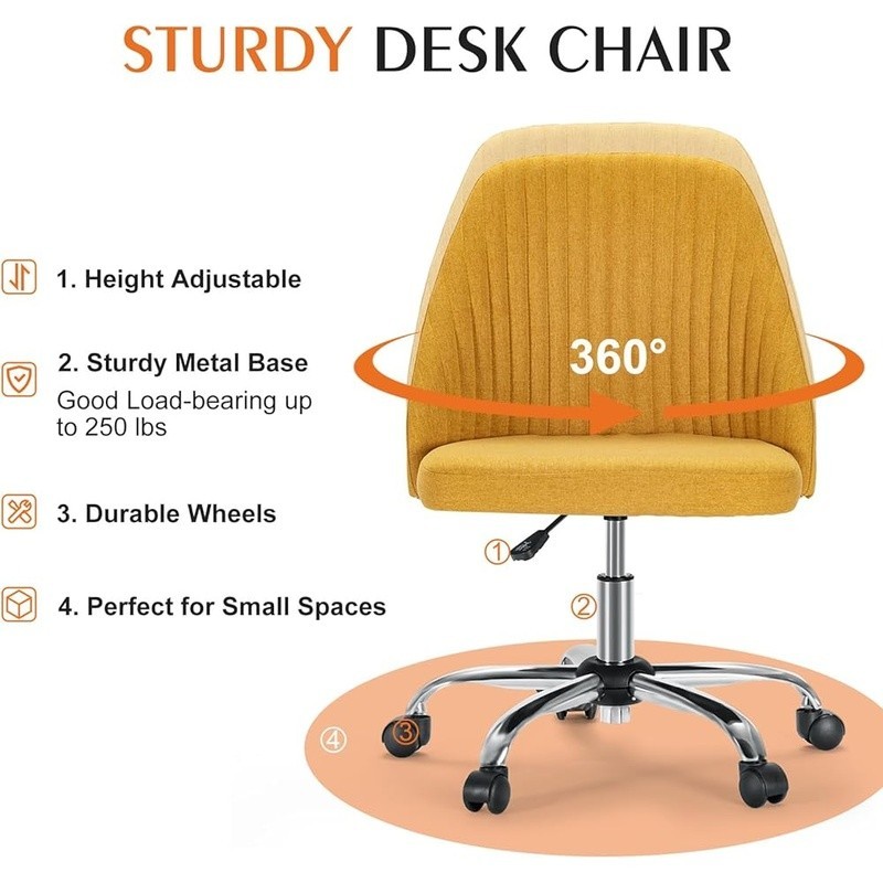 Comfortable Armless Office Chair W/ Wheels Adjustable Height Durable Design New gallery