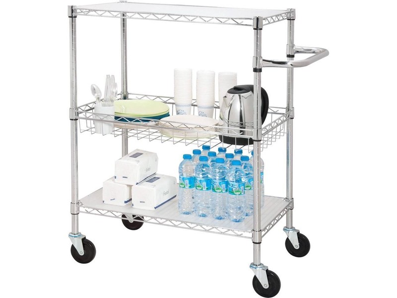 Lorell 3-Tier Wire Rolling Cart 18"x30"x40" Chrome 84858 gallery