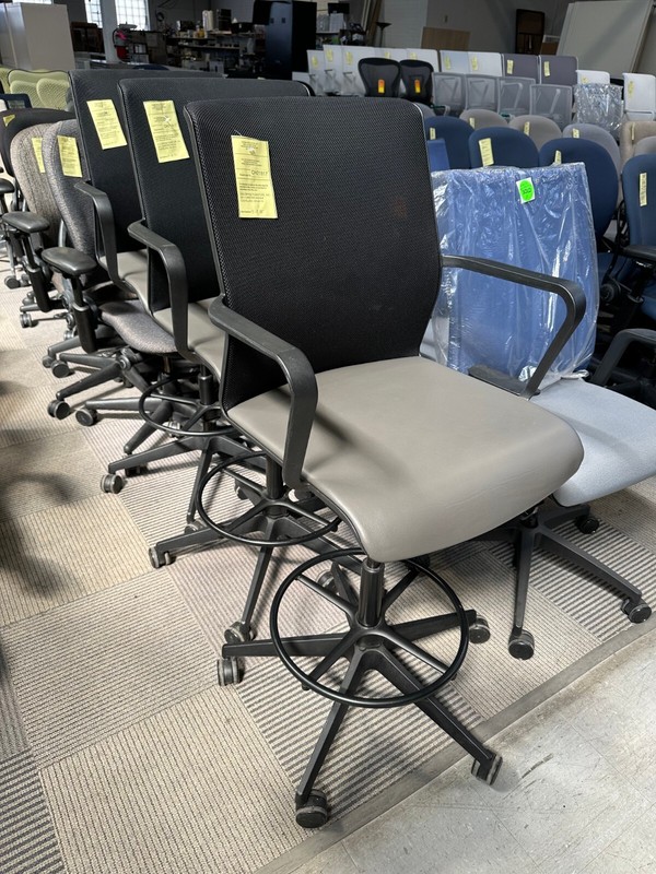 Drafting Chair w/ Leather Seat and Black Mesh Back by Allermuir