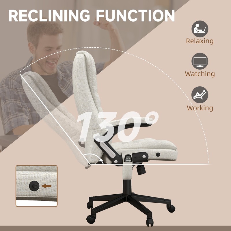 6 Point Vibrating Massage Office Desk Chair Executive with Heat Linen High Back gallery