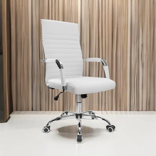 Ribbed Office Desk Chair Mid-Back PU Leather Executive Conference Task Chair US
