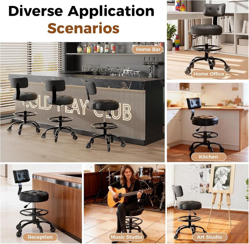 Office Drafting Chair with Footrest, Tall Height Adjustable Stool with Back Supp gallery