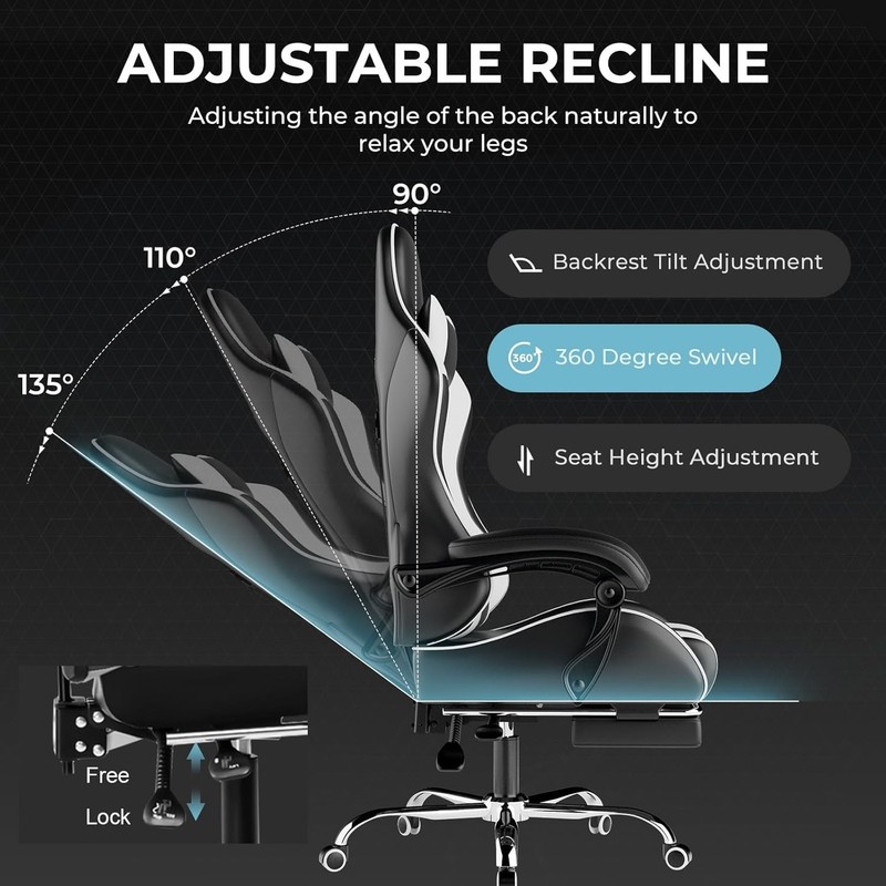 White Gaming Chair with Headrest and Armrests Faux Leather for Office and Gaming gallery