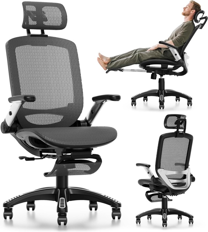 Ergonomic Office Chair with Footrest High Back Home Desk Chair 3D Headrest Flip