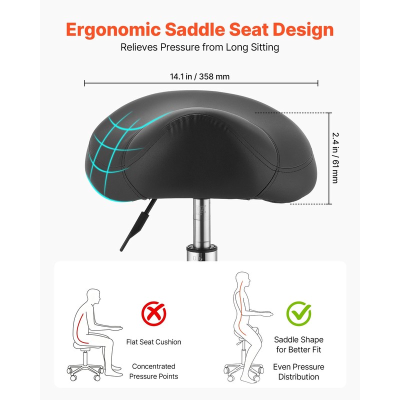 Uimoso Adjustable Saddle Stool with Wheels, 500 lbs Capacity,Quiet Casters,Black gallery