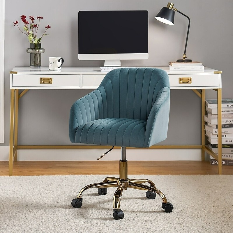 New Sky Blue Chair Home Office Desk Adjustable Swivel Velvet Modern Rolling Gold gallery