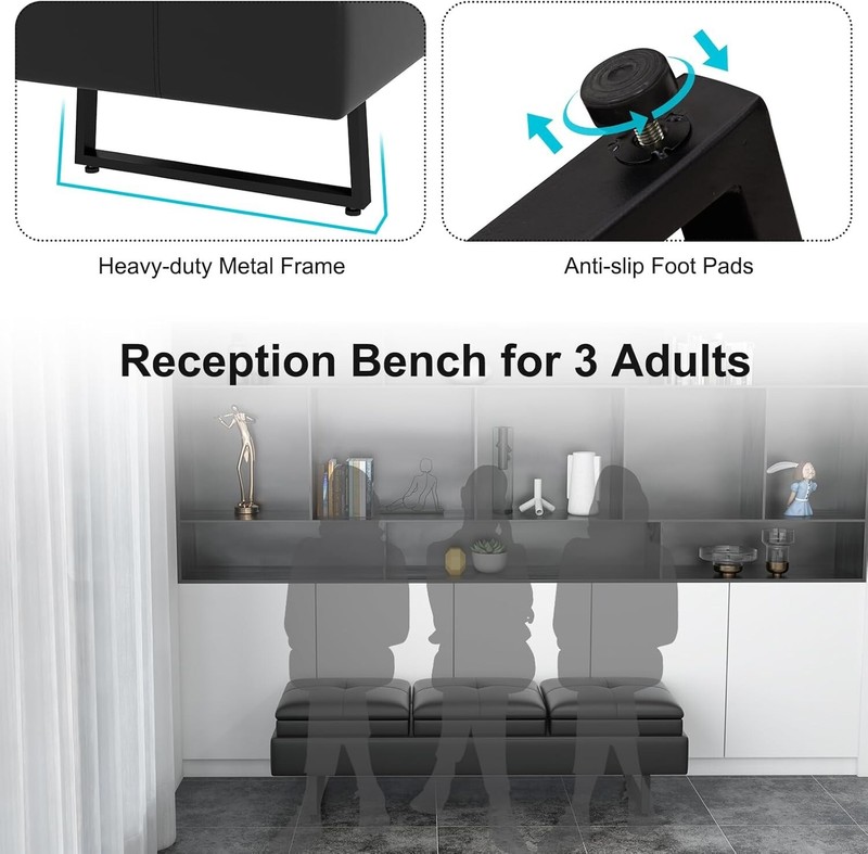 Leather Waiting Room Chairs 9-Seat Office Guest Reception Bench Lobby Salon Shop gallery