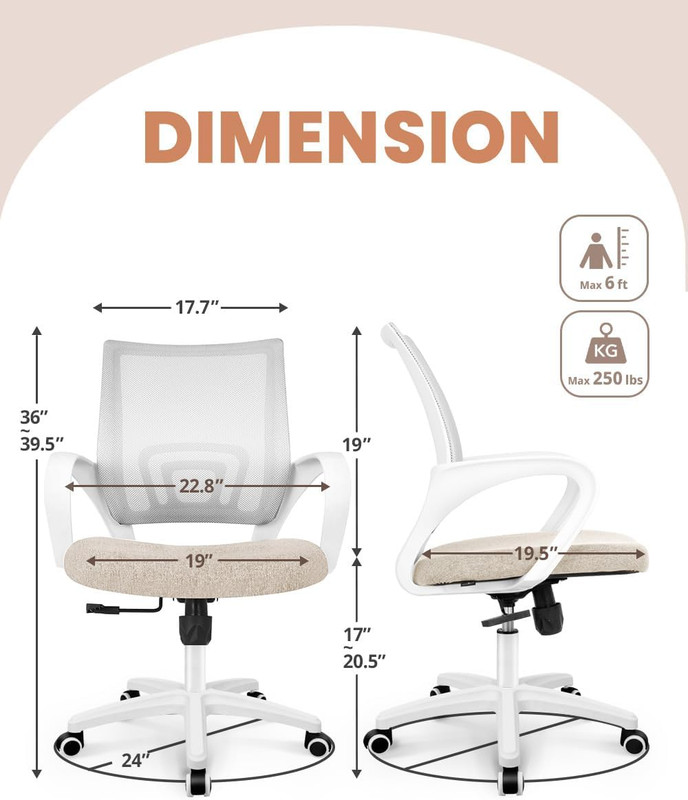 Mesh Office Desk Chair Ergonomic Mid Back Lumbar Support Adjustable Beige gallery