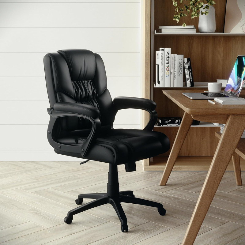 Ergonomic Big & Tall Swivel Office Chair with Padded Armrests, Black gallery