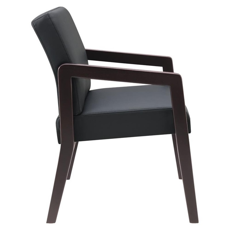 Scranton & Co Black Faux Leather Visitor Chair with Espresso Wood Finish gallery