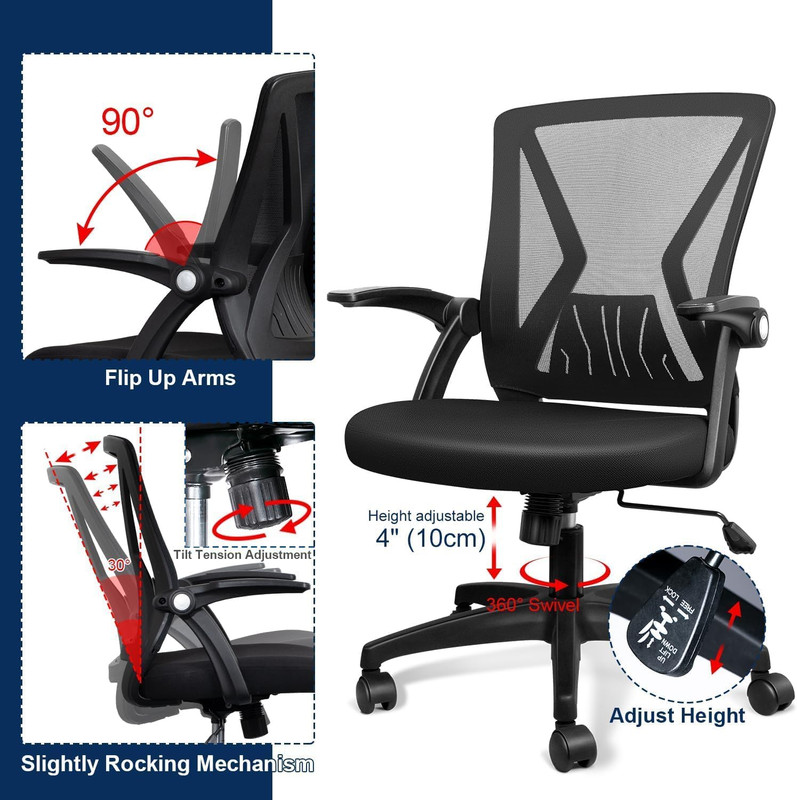 Ergonomic Mesh Office Chair with Lumbar Support & Flip-Up Arms, Black gallery