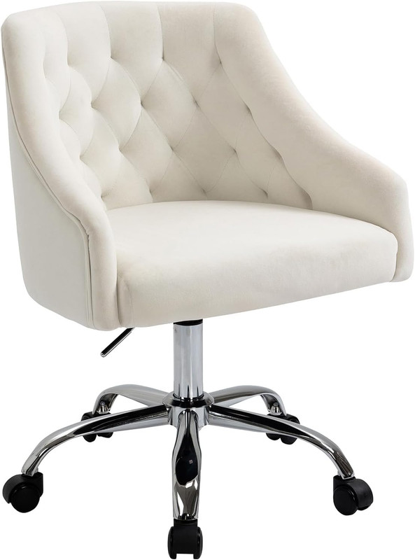 Chic Velvet Swivel Chair - Adjustable Gold Accent Office Chair for Girls (White)
