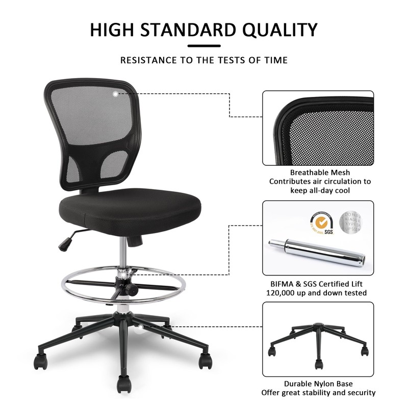 Armless Drafting Chair Tall Office Chair Adjustable Height High Back Ergonomi... gallery