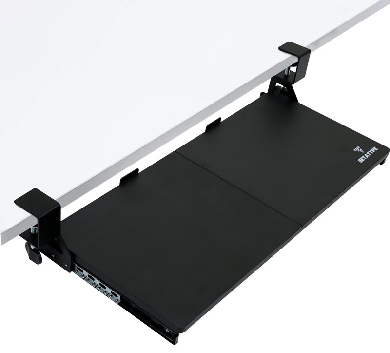 Keyboard Tray Under Desk Slide Out | MDF Board Platform with Iron Rail | Ergo...