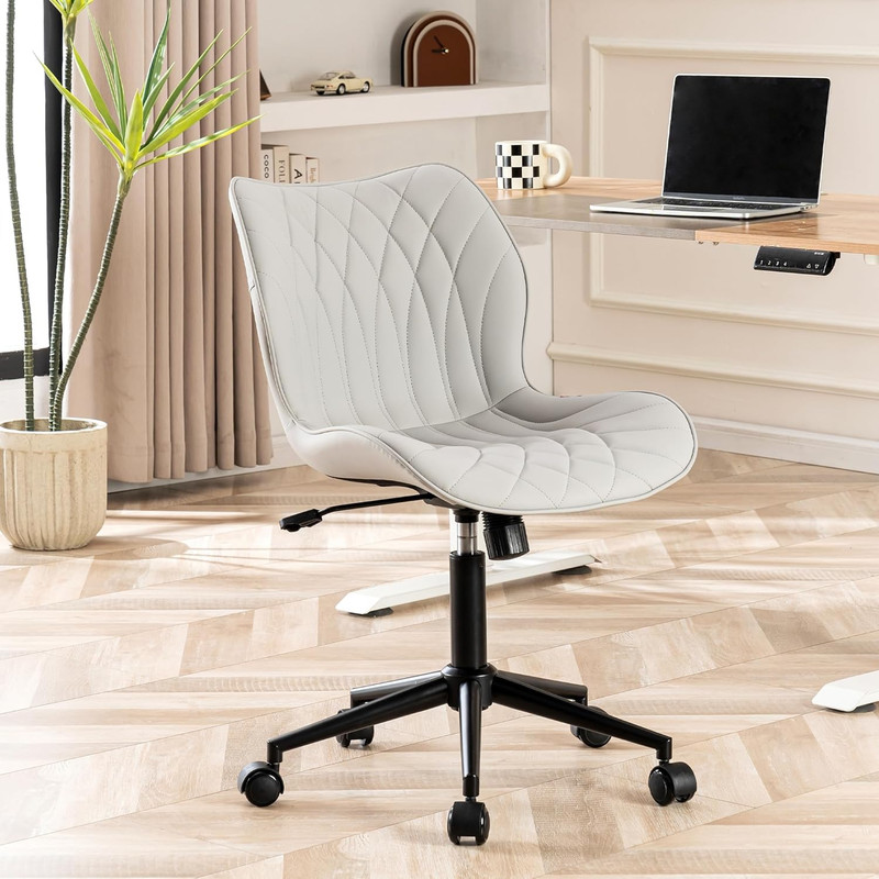Comfy Armless Desk Chair with Wheels - Modern Ergonomic Swivel Chair (Gray) gallery