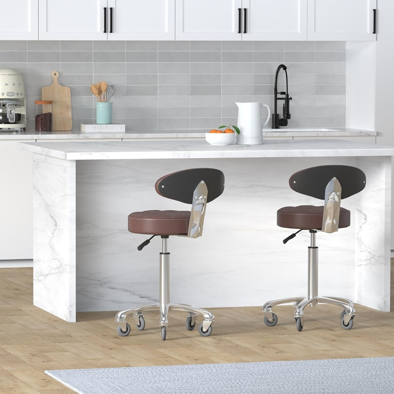 Adjustable Swivel Stool with Back Rest - Heavy Duty Rolling Chair (Coffee) gallery