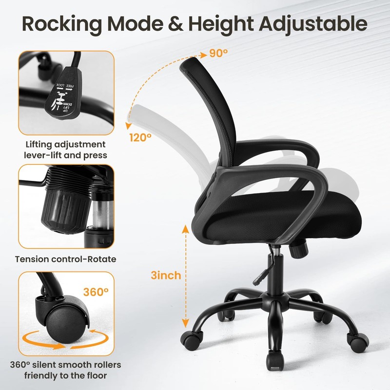 Office Desk Chair - Ergonomic Mid Back with Lumbar & Rocking Mode, Height Adj... gallery