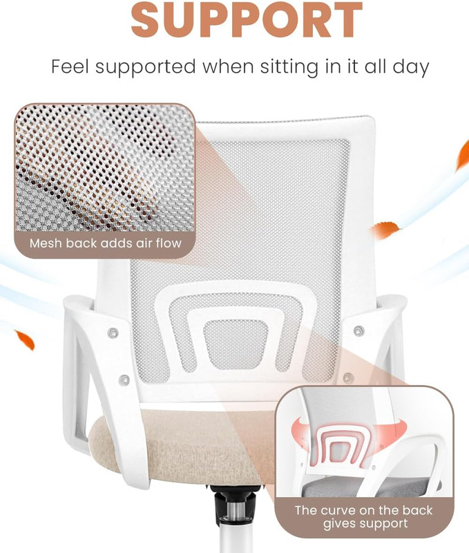 Mesh Office Desk Chair Ergonomic Mid Back Lumbar Support Adjustable Beige gallery