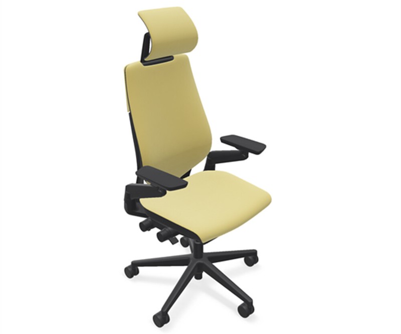 Steelcase Gesture Adj Headrest Task Desk Chair Black Frame Canary 5S98 Fabric
