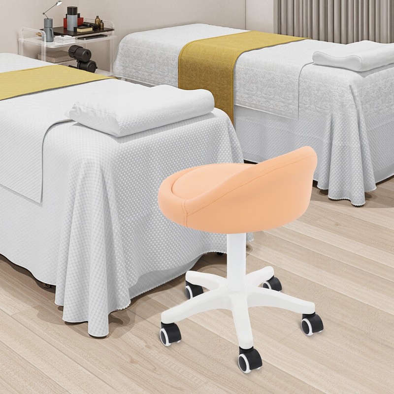 Adjustable Beauty Salon Chair Rolling Stool Rolling Stool w/ Low Backrest Orange gallery