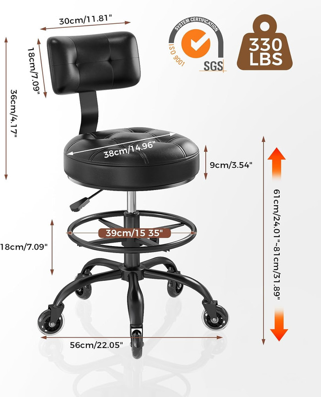 Office Drafting Chair with Footrest, Tall Height Adjustable Stool with Back Supp gallery