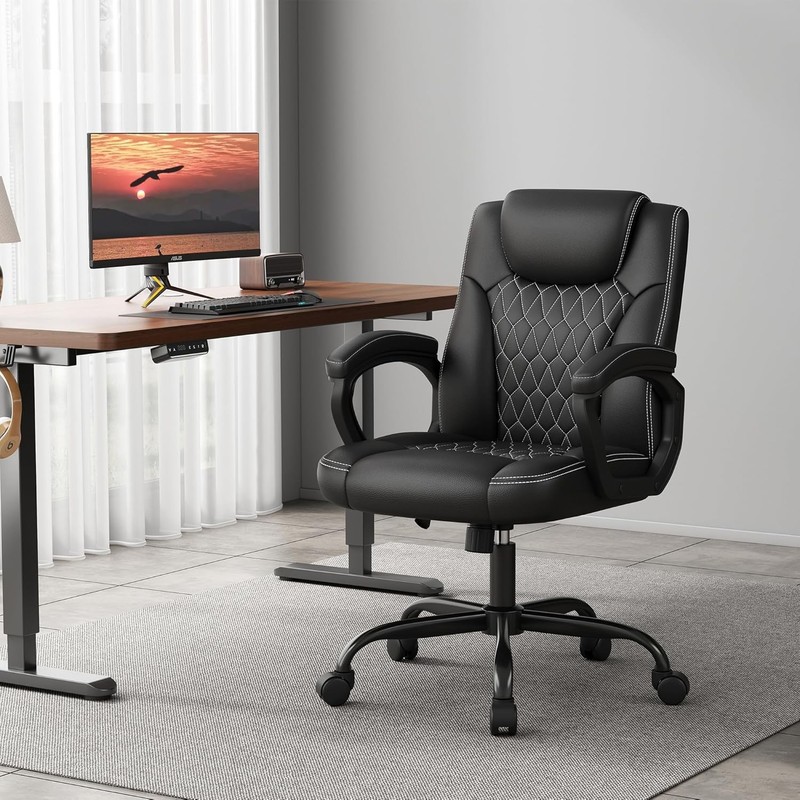 Executive Office Chair Black Faux Leather Adjustable Swivel Desk Chair gallery