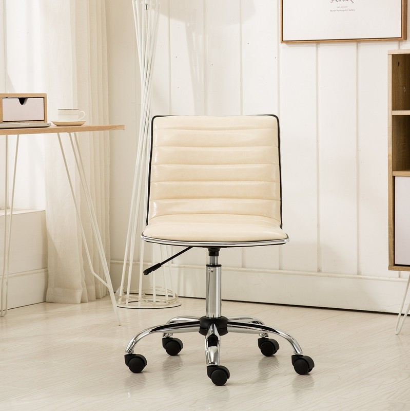 Roundhill Furniture Fremo Chromel Adjustable Air Lift Office Chair in Beige