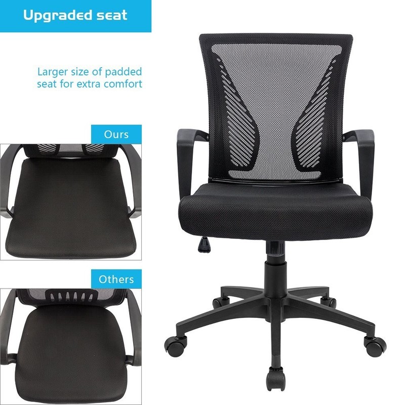 Ergonomic Mesh Office Chair with Lumbar Support, Mid Back, Swivel & Armrests - B gallery