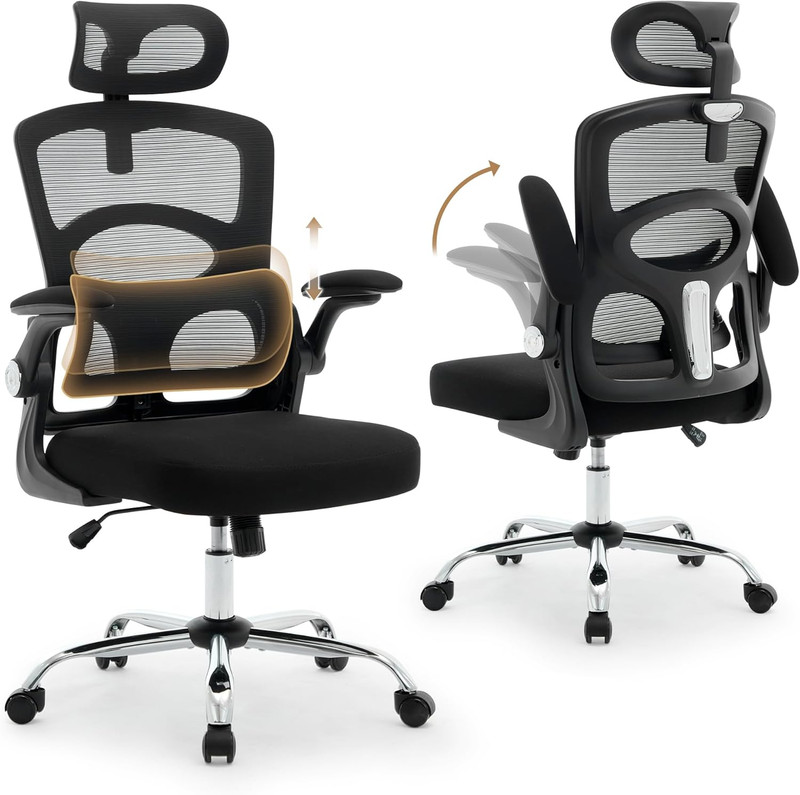 Ergonomic High-Back Office Chair with Adjustable Headrest and Wheels - Black