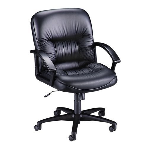 Lorell LLR60115 Leather Tufted Mid-back Chair Black